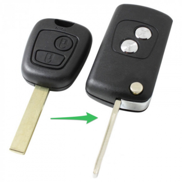 Citroën 2-knops klapsleutel - sleutelbaard recht met inkeping zijkant (ombouwset)