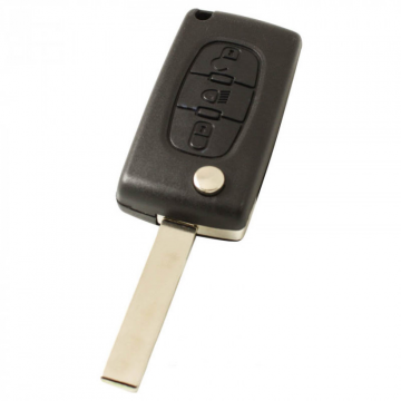 Citroën 3-knops klapsleutel - sleutelbaard recht met inkeping zijkant met elektronica 433MHZ - PCF7961 transponder - batterij in behuizing - drukknop voor verlichting