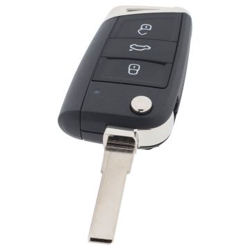 Volkswagen 3-knops klapsleutel - sleutelbaard recht met inkeping zijkant met elektronica 433MHZ - ID48 transponder  5G0959752BC - 5G0959752BK