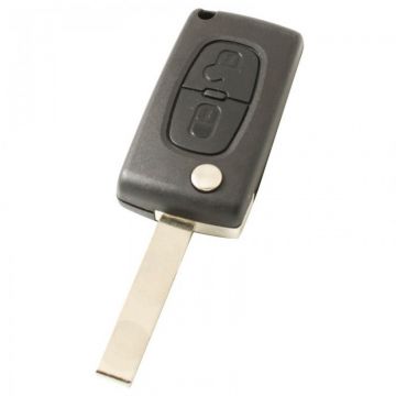 Citroën 2-knops klapsleutel - sleutelbaard recht met inkeping zijkant - batterij op chip