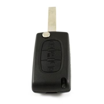 Citroën 3-knops klapsleutel - sleutelbaard recht met inkeping zijkant - batterij op chip