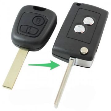 Peugeot 2-knops klapsleutel - sleutelbaard met inkeping zijkant (ombouwset)