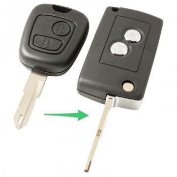 Peugeot 2-knops klapsleutel - sleutelbaard punt met opening (ombouwset)