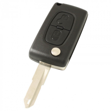 Peugeot 2-knops klapsleutel - sleutelbaard punt met opening - batterij op chip