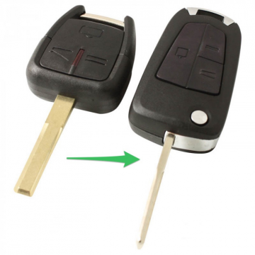 Opel 3-knops klapsleutel - sleutelbaard recht met inkeping - batterij op chip (ombouwset)