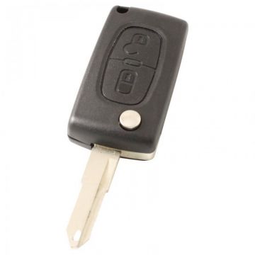 Peugeot 2-knops klapsleutel - sleutelbaard punt met opening - batterij in behuizing
