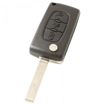 Peugeot 3-knops klapsleutel - sleutelbaard recht - batterij in behuizing - drukknop voor verlichting