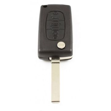 Citroën 3-knops klapsleutel - sleutelbaard recht - batterij op chip - drukknop voor kofferbak