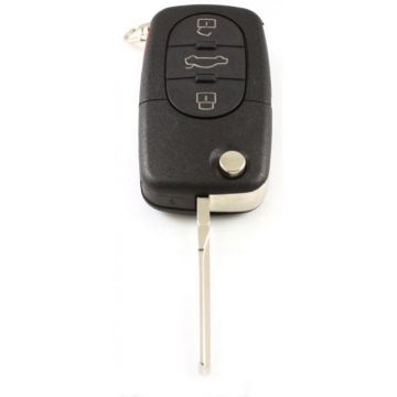 Volkswagen 3-knops klapsleutel met paniek knop en ronde drukknoppen - sleutelbaard inkeping zijkant
