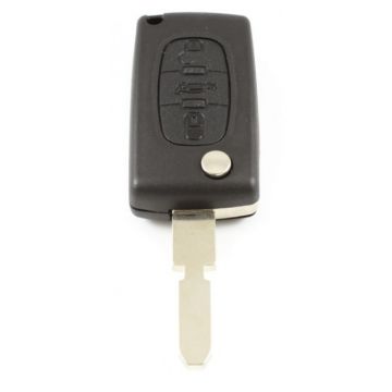 Citroën 3-knops klapsleutel - sleutelbaard punt met inkeping midden - batterij in behuizing - drukknop voor kofferbak