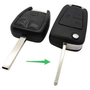 Opel 3-knops klapsleutel - sleutelbaard recht - batterij op chip (ombouwset)