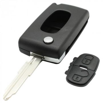 Peugeot 2-knops klapsleutel - sleutelbaard punt met inkeping rechts - batterij op chip