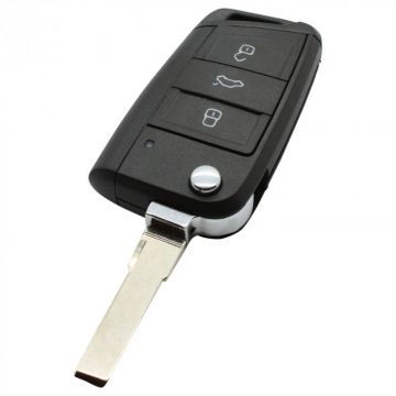Volkswagen 3-knops klapsleutel - sleutelbaard recht met inkeping zijkant (voor Golf 7)
