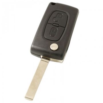 Peugeot 2-knops klapsleutel - sleutelbaard recht - batterij op chip
