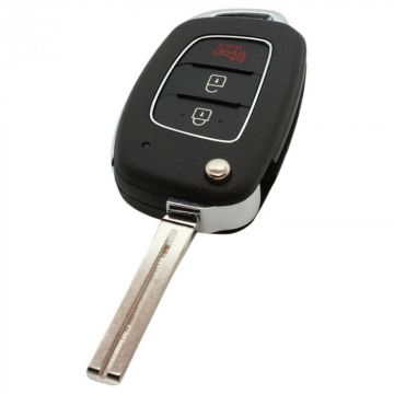 Hyundai 2-knops klapsleutel met paniek knop - sleutelbaard recht met inkeping