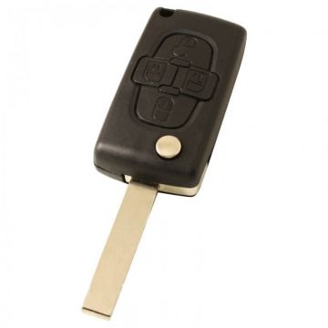 Citroën 4-knops klapsleutel - sleutelbaard recht met inkeping zijkant met elektronica 433MHZ - PCF7941 transponder - batterij op chip