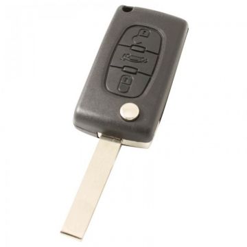 Citroën 3-knops klapsleutel - sleutelbaard recht met inkeping zijkant met elektronica 433MHZ- PCF7941 transponder - batterij op chip - drukknop voor kofferbak