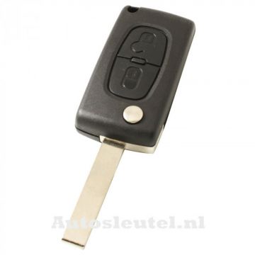 Peugeot 2-knops klapsleutel - sleutelbaard recht met inkeping zijkant met elektronica 433MHZ - ID46 transponder - batterij op chip