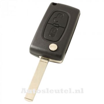 Peugeot 2-knops klapsleutel - sleutelbaard recht met elektronica 433MHZ - PCF7941 transponder - batterij op chip