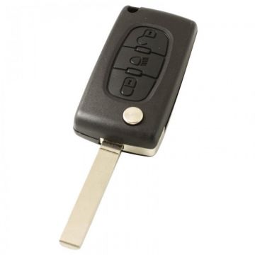 Citroën 3-knops klapsleutel - sleutelbaard recht met elektronica 433MHZ - PCF7961 transponder - batterij in behuizing - drukknop voor verlichting