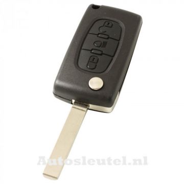 Peugeot 3-knops klapsleutel - sleutelbaard recht met elektronica 433MHZ - PCF7961 transponder - batterij in behuizing - drukknop voor verlichting