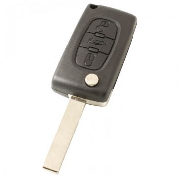 Citroën 3-knops klapsleutel - sleutelbaard recht met inkeping zijkant met elektronica 433MHZ - PCF7961 transponder - batterij in behuizing - drukknop voor kofferbak