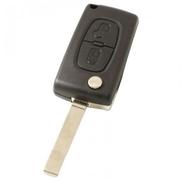 Citroën 2-knops klapsleutel - sleutelbaard recht met elektronica 433MHZ - ID46 (PCF7961) transponder - batterij behuizing