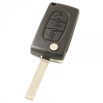 Peugeot 3-knops klapsleutel - sleutelbaard recht - batterij in behuizing - drukknop voor kofferbak
