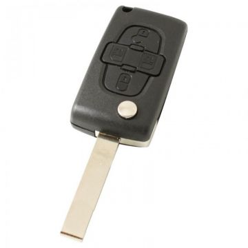 Peugeot 4-knops klapsleutel - sleutelbaard recht met inkeping zijkant met elektronica 433MHZ - PCF7941 transponder - batterij op chip