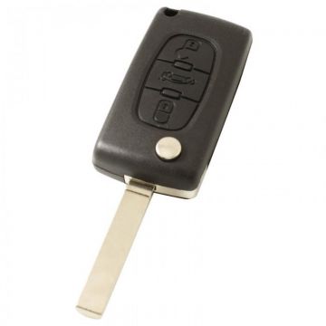 Peugeot 3-knops klapsleutel - sleutelbaard recht met elektronica 433MHZ - PCF7941 transponder - batterij op chip - drukknop voor kofferbak
