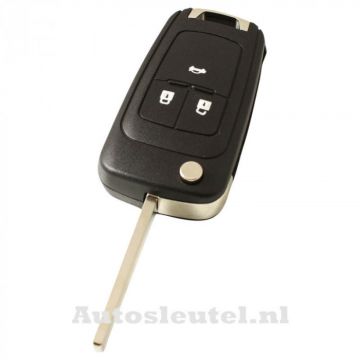 Opel 3-knops klapsleutel - sleutelbaard recht met elektronica 433MHZ - ID46 transponder