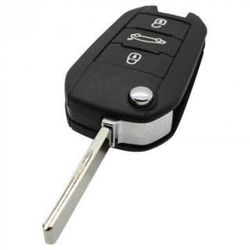 Citroën 3-knops klapsleutel - sleutelbaard recht met inkeping zijkant met elektronica 433MHZ - ID46 transponder
