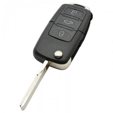 Volkswagen 3-knops klapsleutel - sleutelbaard recht met inkeping met elektronica 433 MHZ - ID48 transponder 1KO959753N