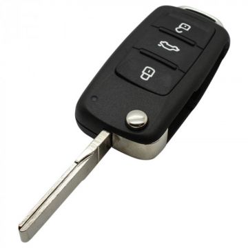 Volkswagen 3-knops klapsleutel - sleutelbaard recht met inkeping met elektronica 434 MHZ en transponder (nieuwere modellen) - 5K0837202AD