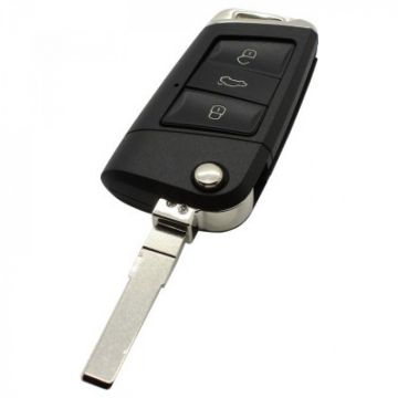 Volkswagen 3-knops klapsleutel - sleutelbaard recht met inkeping zijkant met elektronica 434MHZ - ID48 transponder 5G6959752AB