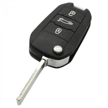 Peugeot 3-knops klapsleutel - sleutelbaard recht met inkeping zijkant met elektronica 434MHZ - PCF7941 - Hitag 2 transponder