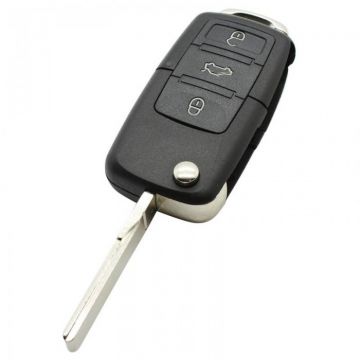 Volkswagen 3-knops klapsleutel met paniek knop - sleutelbaard recht met inkeping met elektronica 433 MHZ en 7946 transponder