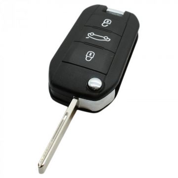 Peugeot 3-knops klapsleutel - sleutelbaard recht met inkeping zijkant met elektronica 433MHZ - PCF7941 - Hitag - AES 4A transponder