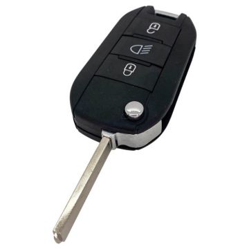 Peugeot 3-knops klapsleutel - sleutelbaard recht met inkeping zijkant met elektronica 433MHZ - PCF7941 - Hitag - AES 4A transponder (model 2)