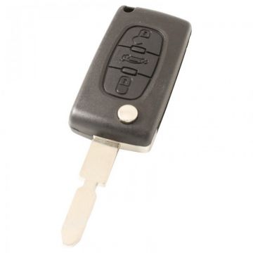 Citroën 3-knops klapsleutel - sleutelbaard punt met inkeping midden - batterij op chip - drukknop voor kofferbak