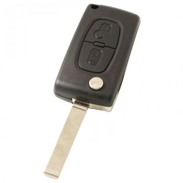 Citroën 2-knops klapsleutel - sleutelbaard recht - batterij in behuizing