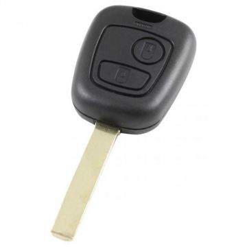 Peugeot 2-knops sleutelbehuizing - sleutelbaard recht met inkeping zijkant met elektronica 433MHZ - PCF7961 transponder