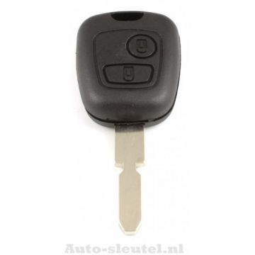 Peugeot 2-knops sleutelbehuizing - sleutelbaard punt met inkeping midden met elektronica 433MHZ - PCF7961 transponder