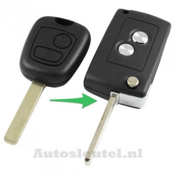 Peugeot 2-knops klapsleutel - sleutelbaard recht (ombouwset)