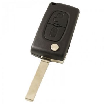 Peugeot 2-knops klapsleutel - sleutelbaard recht - batterij in behuizing