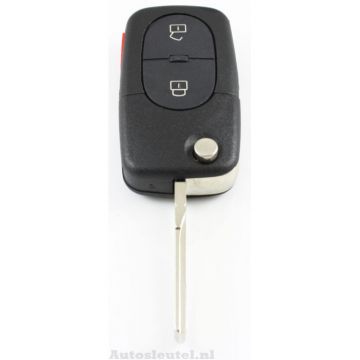 Volkswagen 2-knops klapsleutel met paniek knop en ronde drukknoppen - sleutelbaard recht met inkeping
