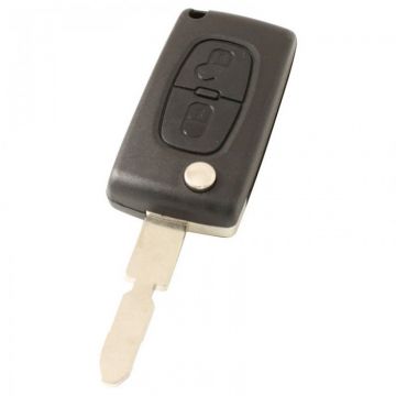Citroën 2-knops klapsleutel - sleutelbaard punt met inkeping midden - batterij op chip